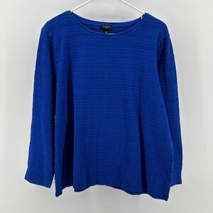 Talbots Cobalt Blue Textured Stripe Long Sleeve Cotton Casual Everyday Top 2X